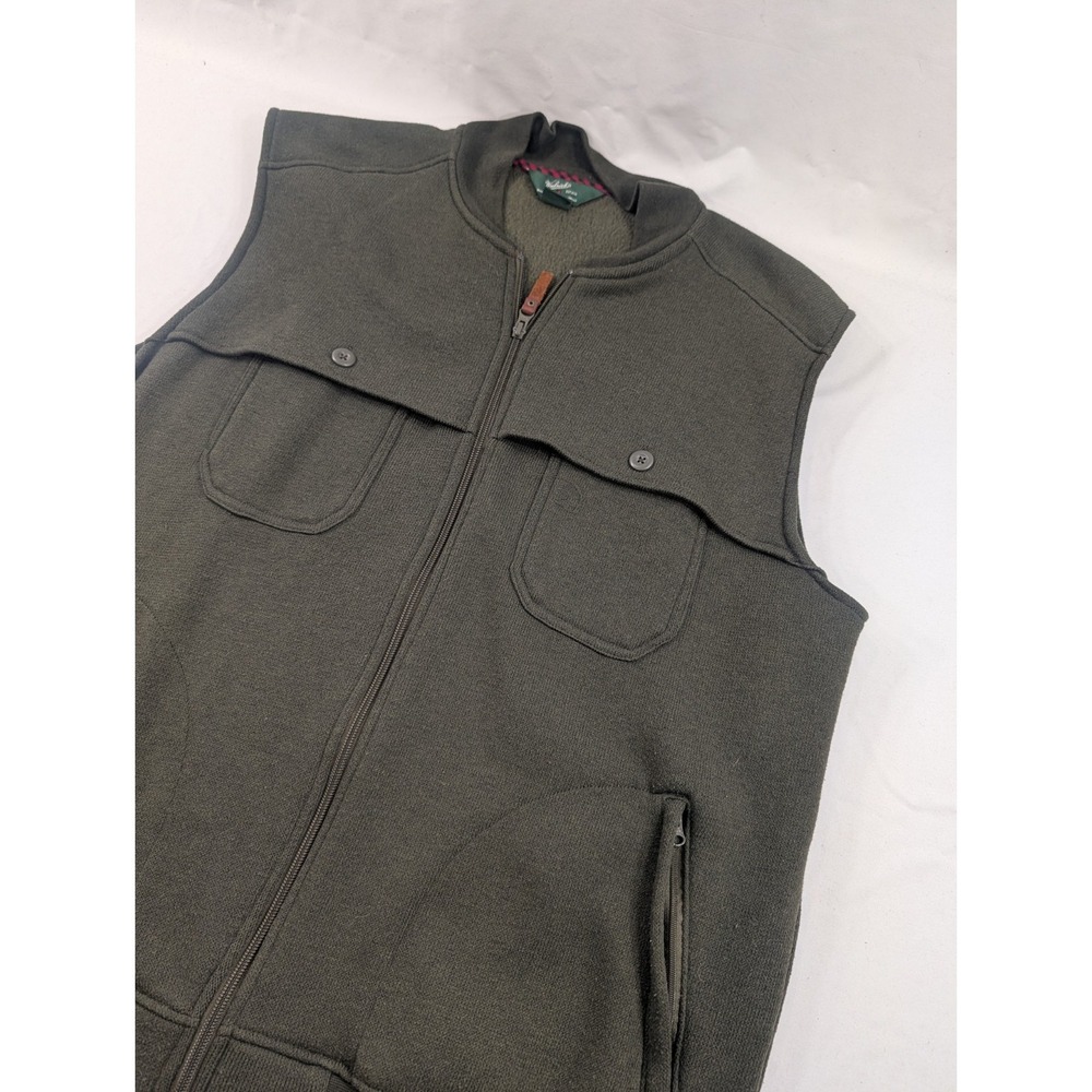 WOOLRICH Fleece Vest Mens XL Olive Drab Full Zip Pockets Outdoor Hiking Layer